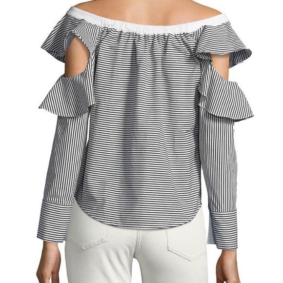 Laundry By Shelli Segul Stripe Cold Sleeve Ruffle Blouse - Picture 2 of 11